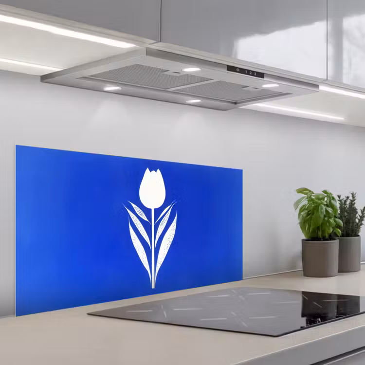 Tulp - Minimalistisch - Bladeren - Wit keuken achterwand spatscherm middel -3d_schuin