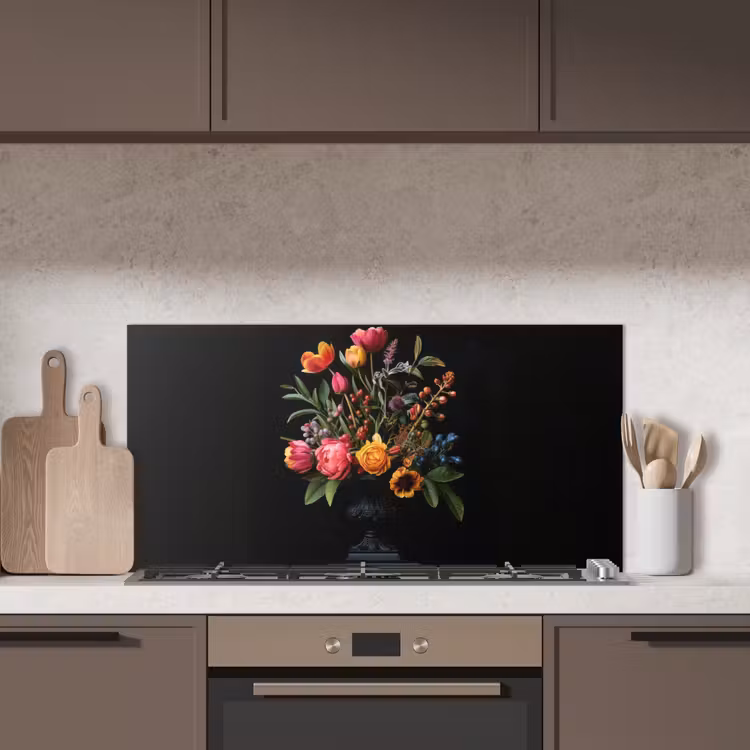 Tulpen - Bessen - Boeket - Vaas keuken achterwand spatscherm middel -sfeer2