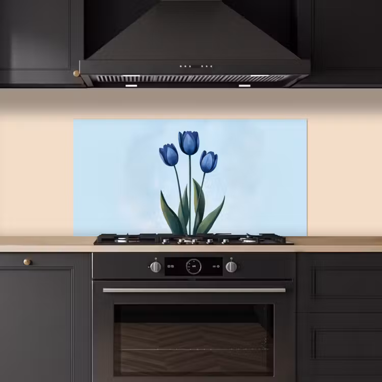 Tulpen - Blauw - Bladeren keuken achterwand spatscherm middel -sfeer1
