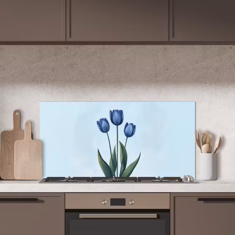 Tulpen - Blauw - Bladeren keuken achterwand spatscherm middel -sfeer2