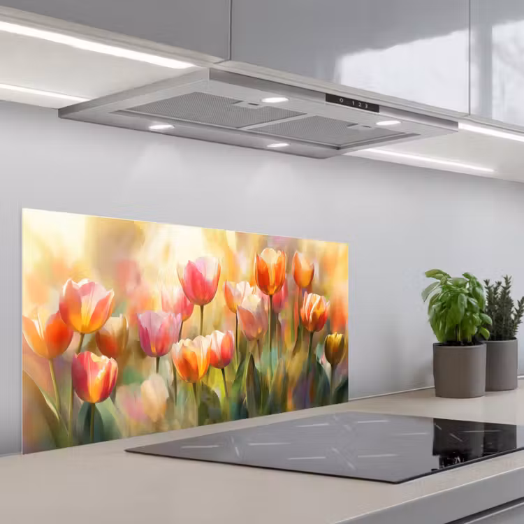Tulpen - Sprookjesachtig - Kleurrijk keuken achterwand spatscherm middel -3d_schuin