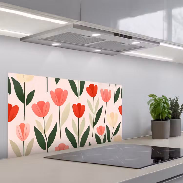 Tulpen - Modern - Roze keuken achterwand spatscherm middel -3d_schuin