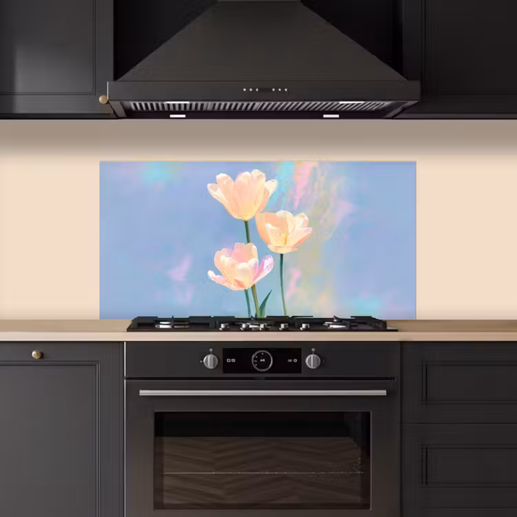 Tulpen - Roze accenten - Blauw keuken achterwand spatscherm middel -sfeer1