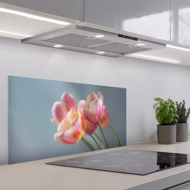 Tulpen - Roze - Stelen keuken achterwand spatscherm middel -3d_schuin