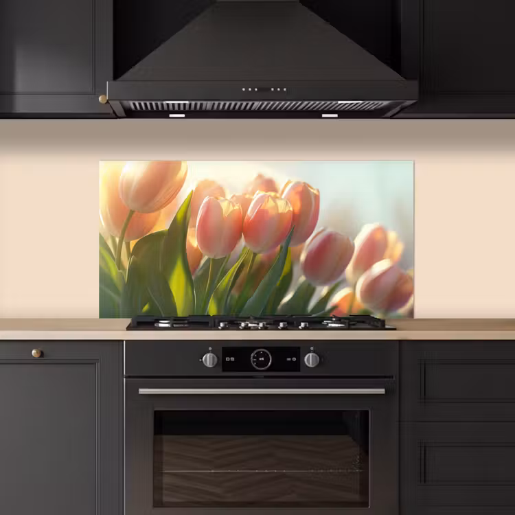 Tulpen - Roze - Zonnestralen keuken achterwand spatscherm middel -sfeer1