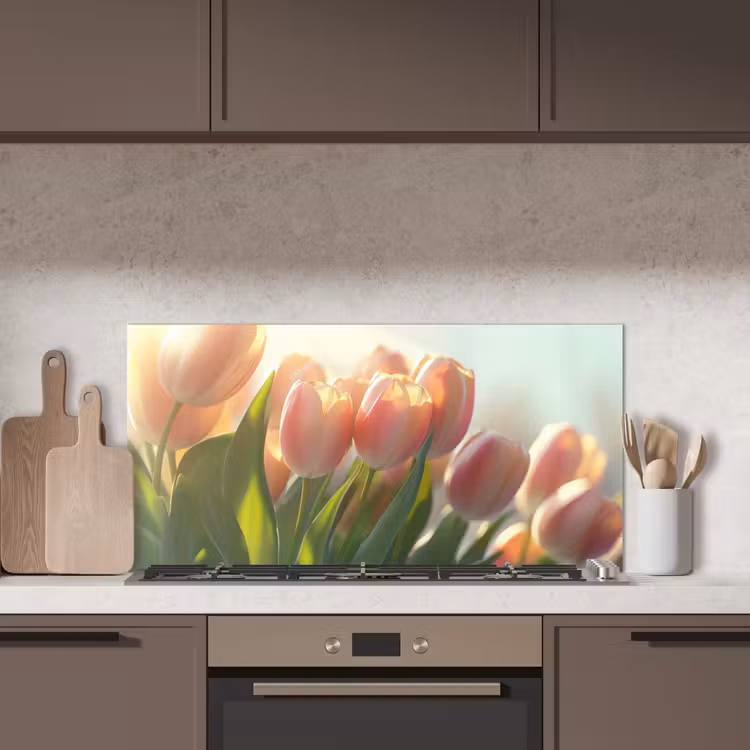 Tulpen - Roze - Zonnestralen keuken achterwand spatscherm middel -sfeer2