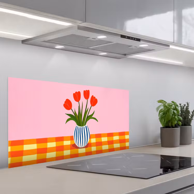 Tulpen - Roze - Vaas keuken achterwand spatscherm middel -3d_schuin