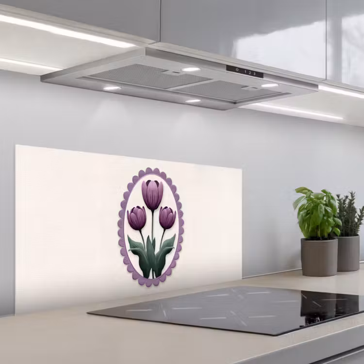 Tulpen - Paars - Lijst - Bladeren keuken achterwand spatscherm middel -3d_schuin