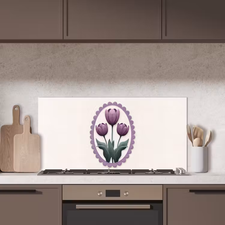 Tulpen - Paars - Lijst - Bladeren keuken achterwand spatscherm middel -sfeer2