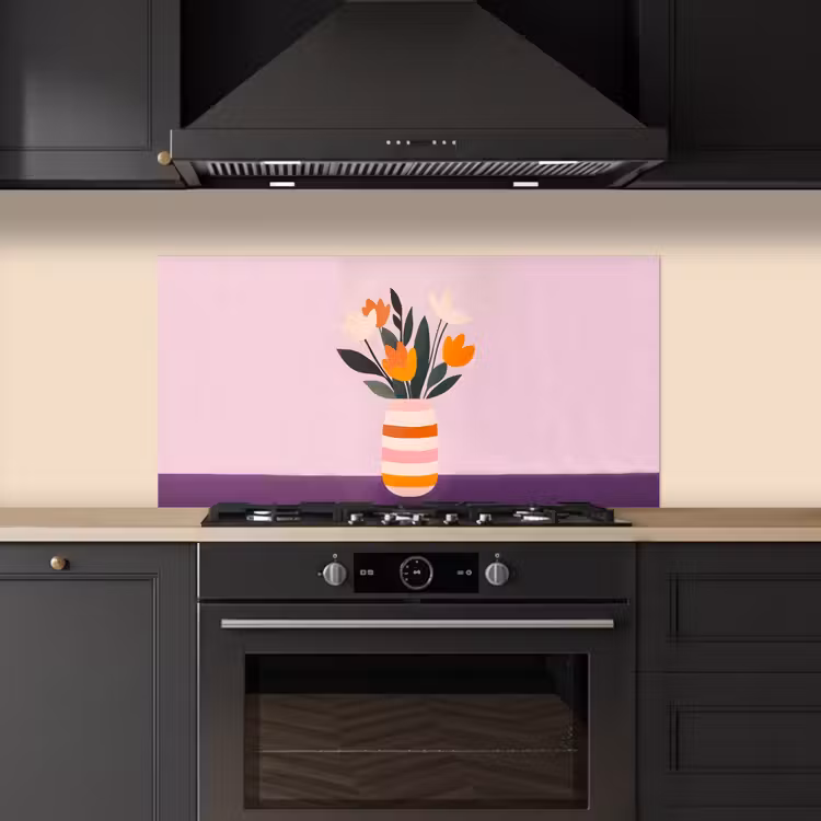Tulpen - Vaas - Strepen - Paars keuken achterwand spatscherm middel -sfeer1