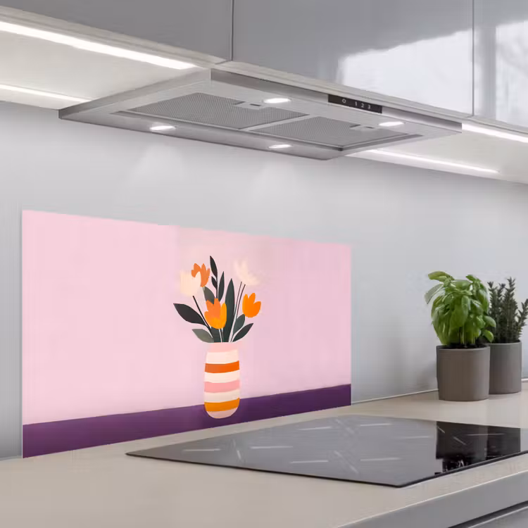 Tulpen - Vaas - Strepen - Paars keuken achterwand spatscherm middel -3d_schuin