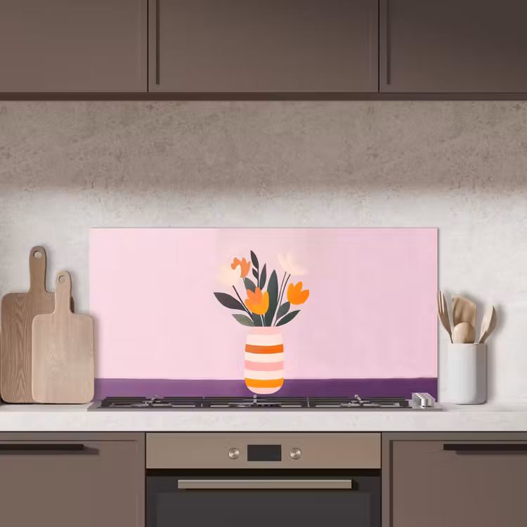 Tulpen - Vaas - Strepen - Paars keuken achterwand spatscherm middel -sfeer2