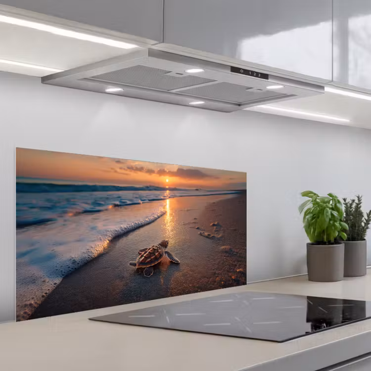 Schildpad - strand - Zonsondergang keuken achterwand spatscherm middel -3d_schuin