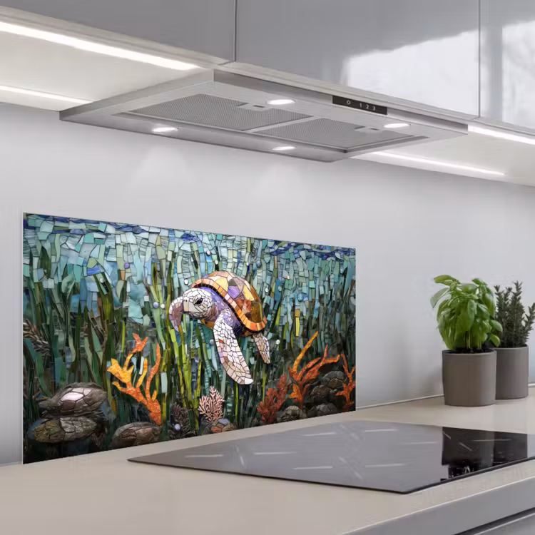 Schildpad - Zeewier - Mozaïek keuken achterwand spatscherm middel -3d_schuin