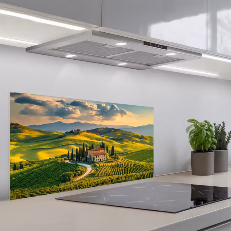 Toscane - Landschap - Wijngaarden keuken achterwand spatscherm middel -3d_schuin