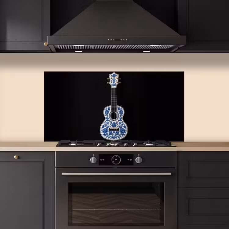 Ukelele - Delfts - Blauw - Muziek keuken achterwand spatscherm middel -sfeer1
