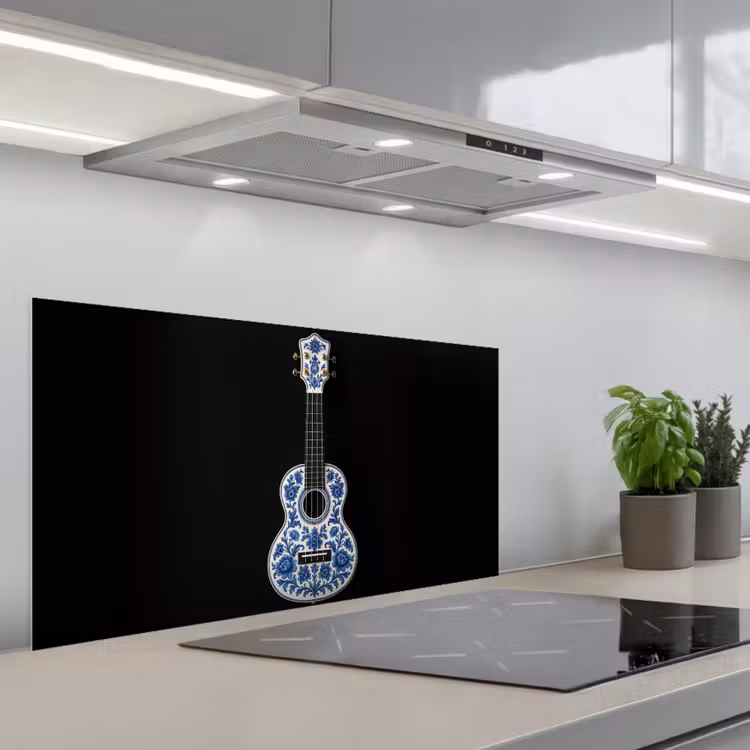 Ukelele - Delfts - Blauw - Muziek keuken achterwand spatscherm middel -3d_schuin