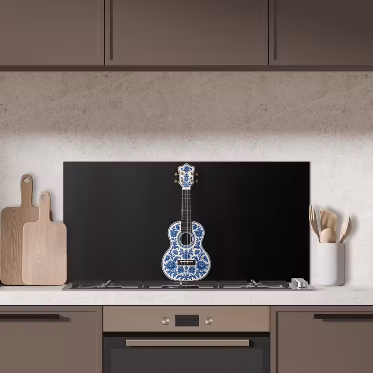 Ukelele - Delfts - Blauw - Muziek keuken achterwand spatscherm middel -sfeer2