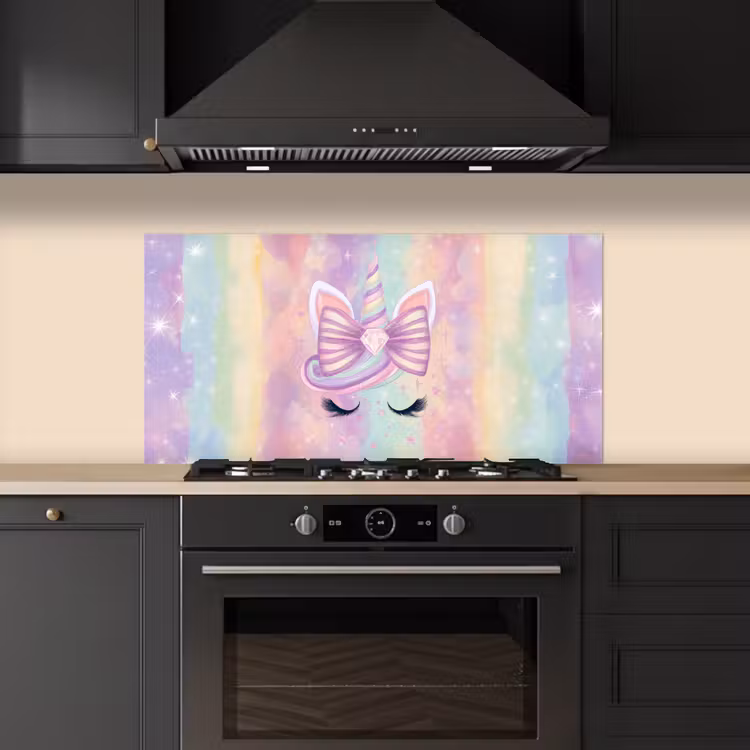 Eenhoorn - Glitters - Regenboog - Pastel keuken achterwand spatscherm middel -sfeer1