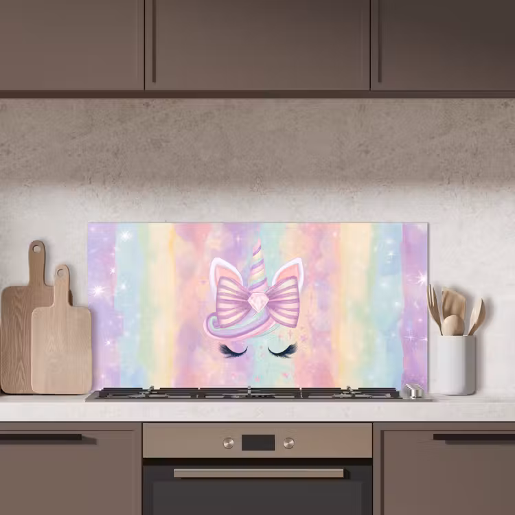 Eenhoorn - Glitters - Regenboog - Pastel keuken achterwand spatscherm middel -sfeer2