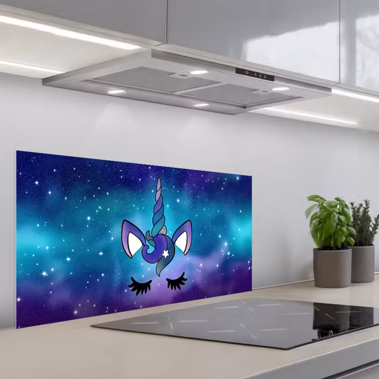 Eenhoorn - Sterrenhemel - Ster - Blauw keuken achterwand spatscherm middel -3d_schuin