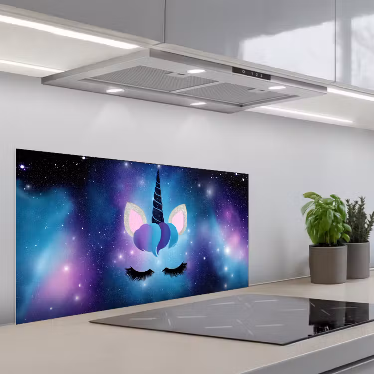 Eenhoorn - Sterren - Blauw keuken achterwand spatscherm middel -3d_schuin