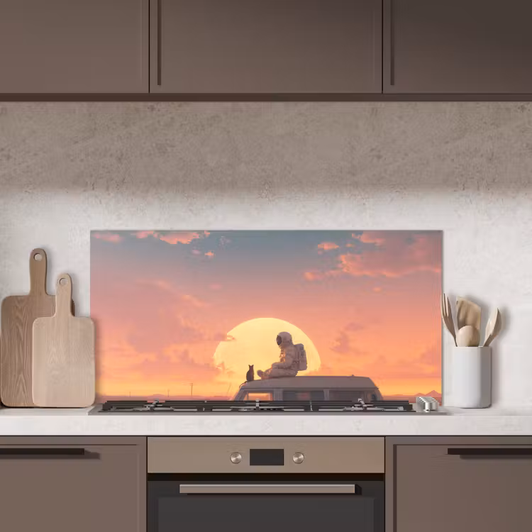 Busje - Kat - Zonsondergang - Oranje keuken achterwand spatscherm middel -sfeer2