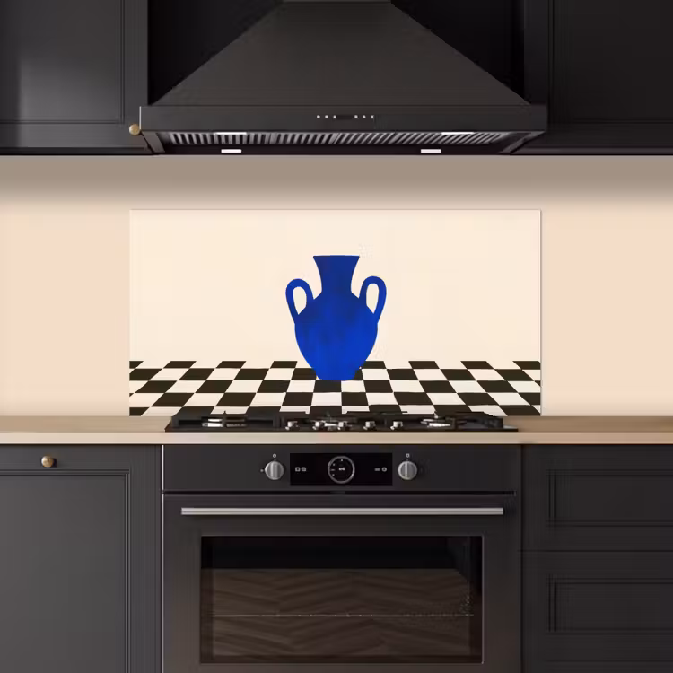 Vaas - Blauw - Geblokt - Modern keuken achterwand spatscherm middel -sfeer1
