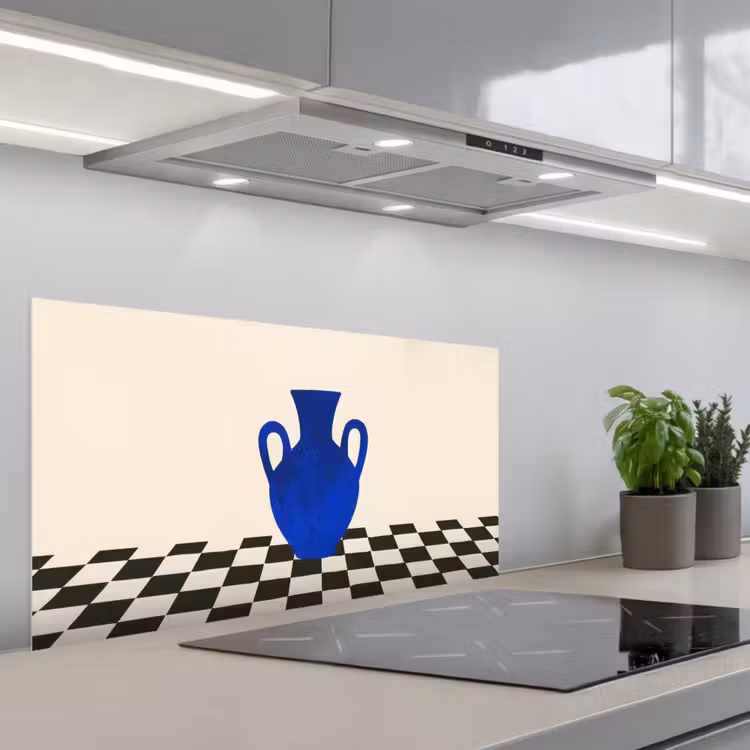 Vaas - Blauw - Geblokt - Modern keuken achterwand spatscherm middel -3d_schuin