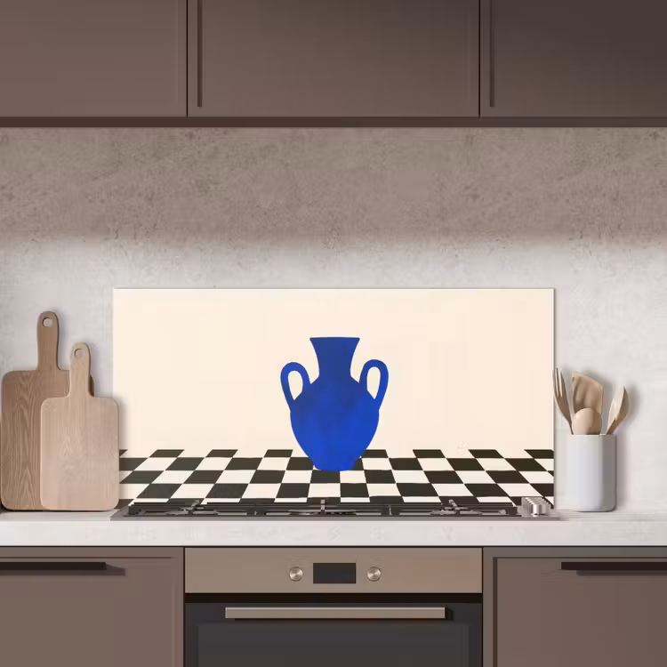 Vaas - Blauw - Geblokt - Modern keuken achterwand spatscherm middel -sfeer2