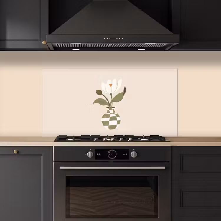 Vaas - Geruit - Bloem - Groen keuken achterwand spatscherm middel -sfeer1