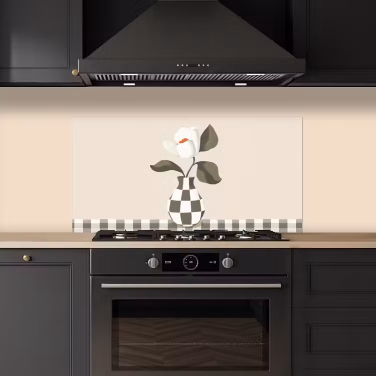 Vaas - Geruit - Groen - Bloem keuken achterwand spatscherm middel -sfeer1