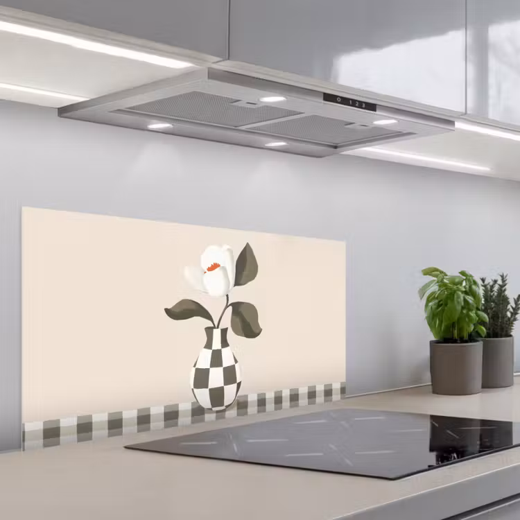 Vaas - Geruit - Groen - Bloem keuken achterwand spatscherm middel -3d_schuin