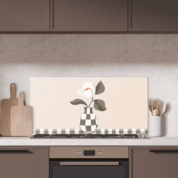 Vaas - Geruit - Groen - Bloem keuken achterwand spatscherm middel -sfeer2