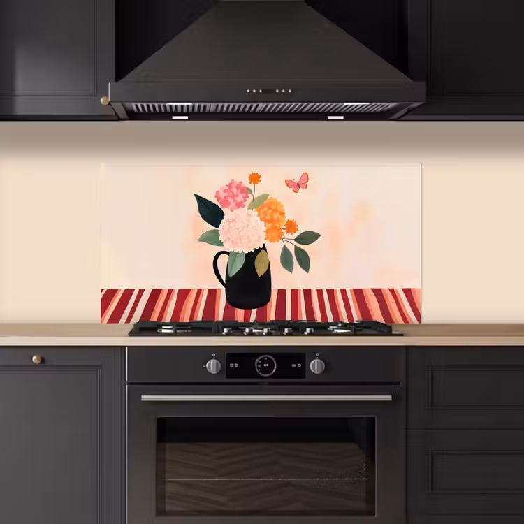 Vaas - Bloemen - Vlinder - Rood keuken achterwand spatscherm middel -sfeer1