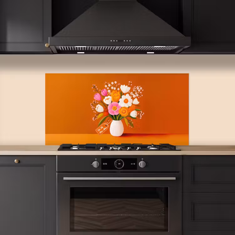 Vaas - Bloemen - Oranje keuken achterwand spatscherm middel -sfeer1