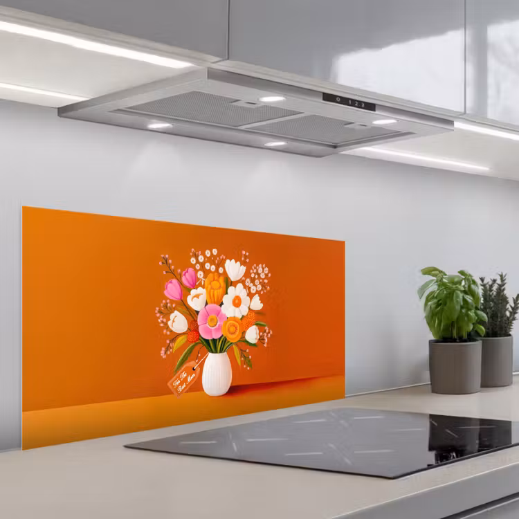 Vaas - Bloemen - Oranje keuken achterwand spatscherm middel -3d_schuin