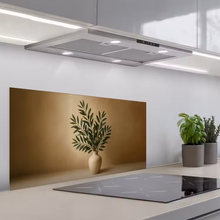 Vaas - Olijftakken - Bladeren - Beige keuken achterwand spatscherm middel -3d_schuin