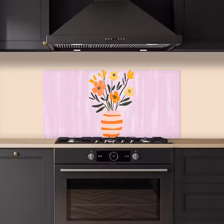 Vaas - Gestreept - Bloemen - Oranje keuken achterwand spatscherm middel -sfeer1