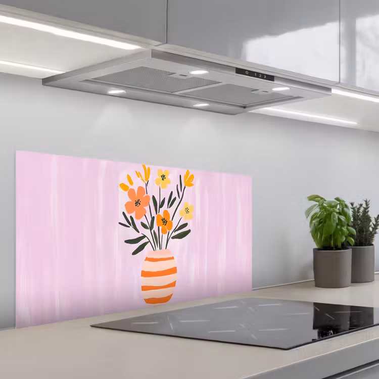 Vaas - Gestreept - Bloemen - Oranje keuken achterwand spatscherm middel -3d_schuin