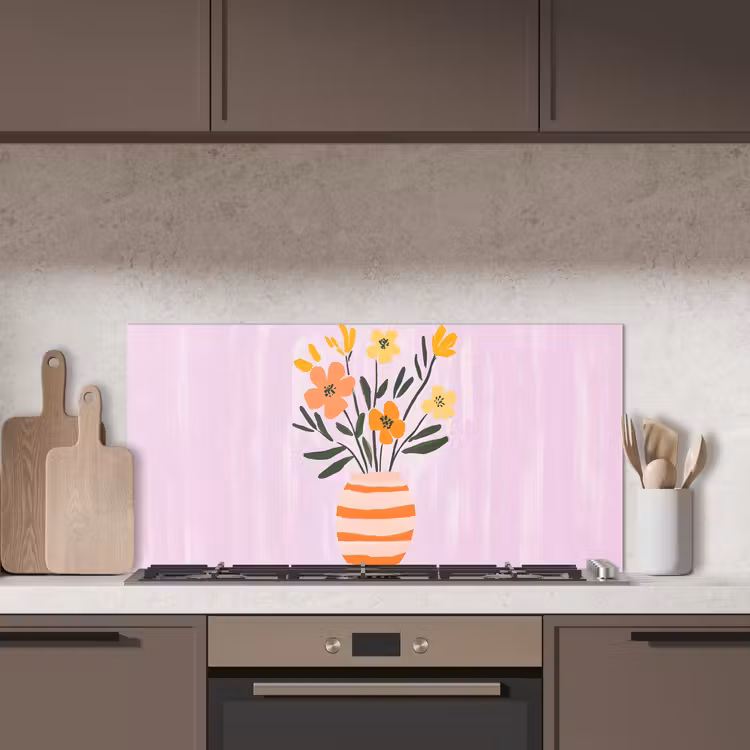 Vaas - Gestreept - Bloemen - Oranje keuken achterwand spatscherm middel -sfeer2