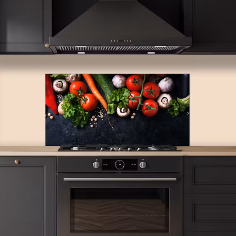 Groente - Kruiden - Specerijen - Zwart - Rustiek - Keuken keuken achterwand spatscherm middel -sfeer1