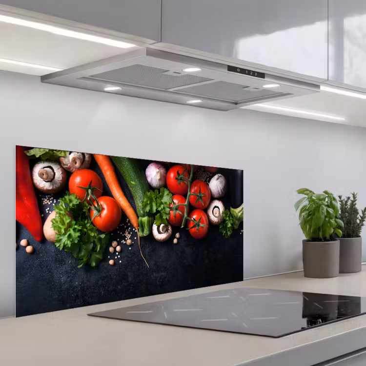 Groente - Kruiden - Specerijen - Zwart - Rustiek - Keuken keuken achterwand spatscherm middel -3d_schuin