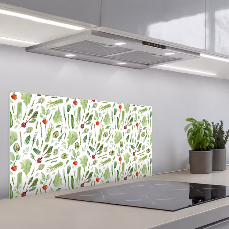 Groente - Patroon - Groen - Rood keuken achterwand spatscherm middel 899 -3d_schuin