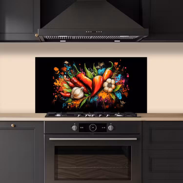Groente - Peper - Knoflook - Graffiti - Verf - Kleurrijk keuken achterwand spatscherm middel -sfeer1