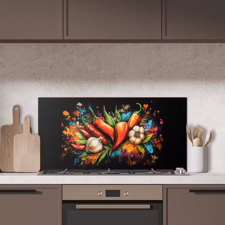 Groente - Peper - Knoflook - Graffiti - Verf - Kleurrijk keuken achterwand spatscherm middel -sfeer2