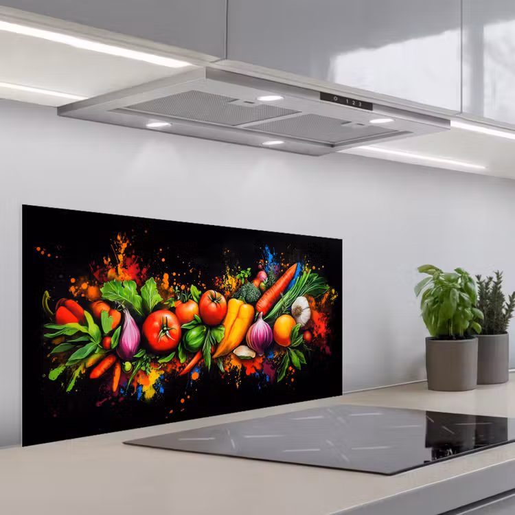 Groente - Eten - Kruiden - Graffiti - Koken keuken achterwand spatscherm middel -3d_schuin