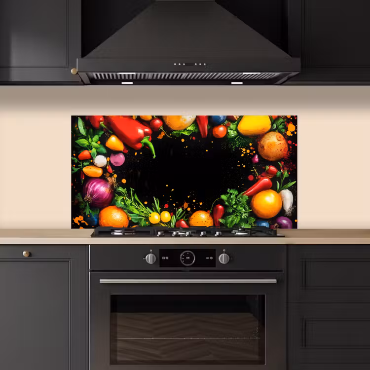 Groente - Graffiti - Kleurrijk - Koken - Abstract keuken achterwand spatscherm middel -sfeer1