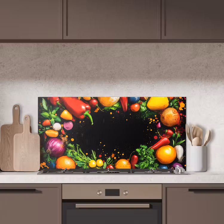 Groente - Graffiti - Kleurrijk - Koken - Abstract keuken achterwand spatscherm middel -sfeer2