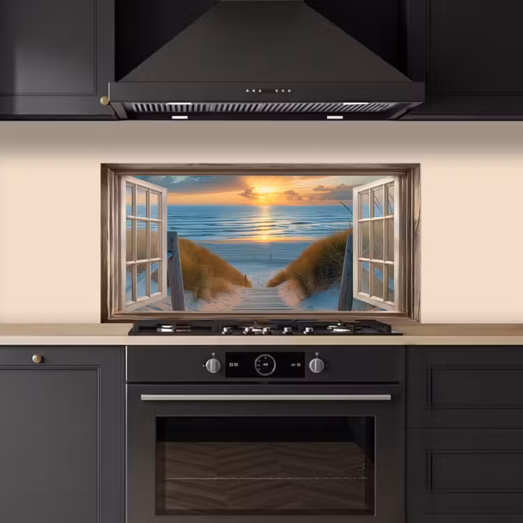 Doorkijk - Strand - Pad - Zonsondergang keuken achterwand spatscherm middel -sfeer1